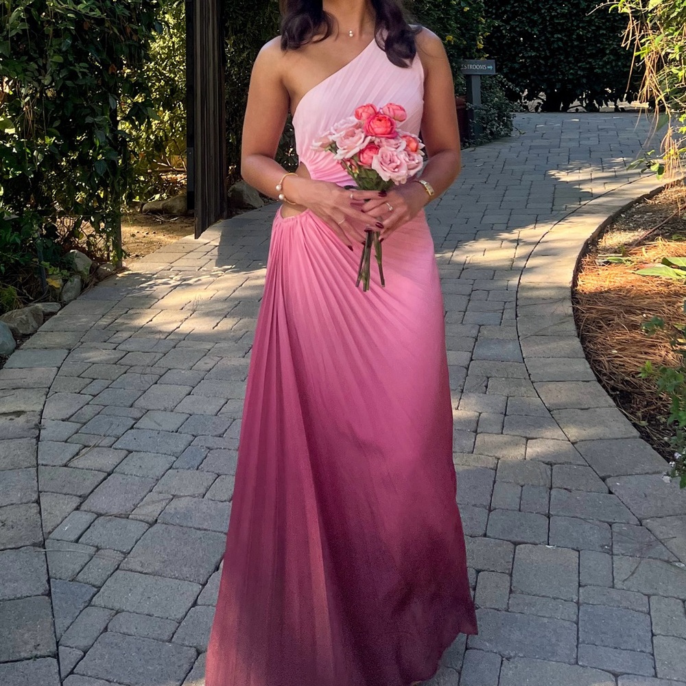 Elegant Pink Ombre One Shoulder Asymmetrical Dress